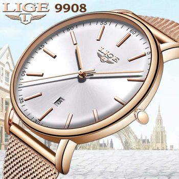 Fashion Womens Luxury Analog Quartz Watch Waterproof Stainless Steel Ultra Thin LIGE 9908