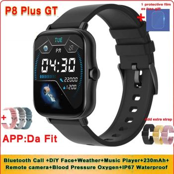 P8 Plus GT Smartwatch 1.69 Inch Display BT Call Music Player Heart Rate Blood Pressure Monitor