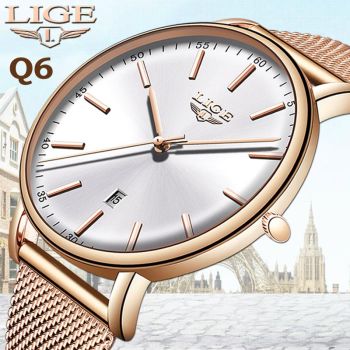 Fashion Womens Luxury Analog Quartz Watch Waterproof Stainless Steel Ultra Thin LIGE 9908